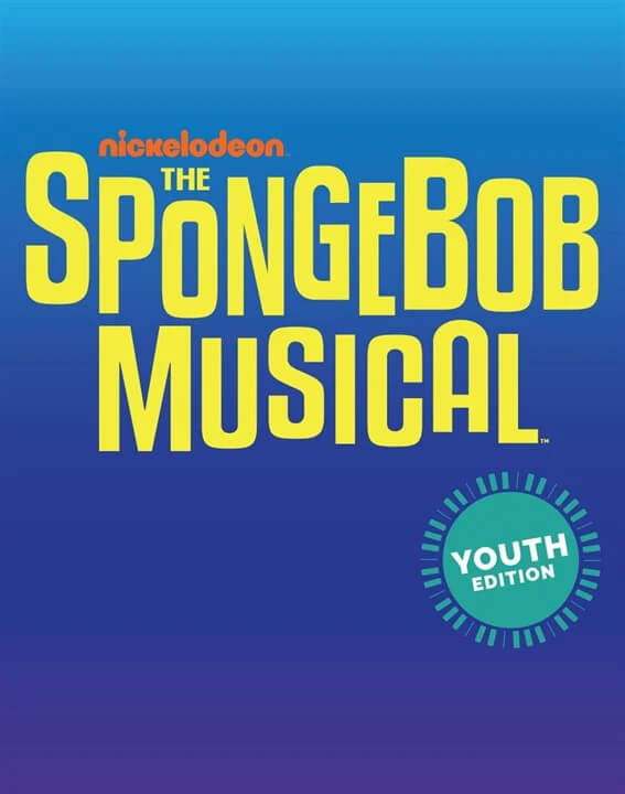 Logo for The Spongebob Musical, yellow text on blue background